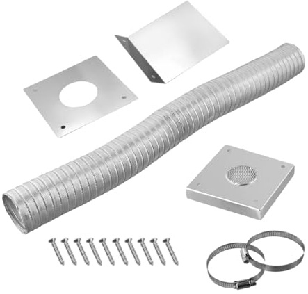 Lawnoval Kit de entrada de aire fresco para estufa de pellets, tubo flexible de aluminio de 2 pulgadas con paneles de montaje de acero inoxidable 304 y pantalla de placa de pared para instalación de