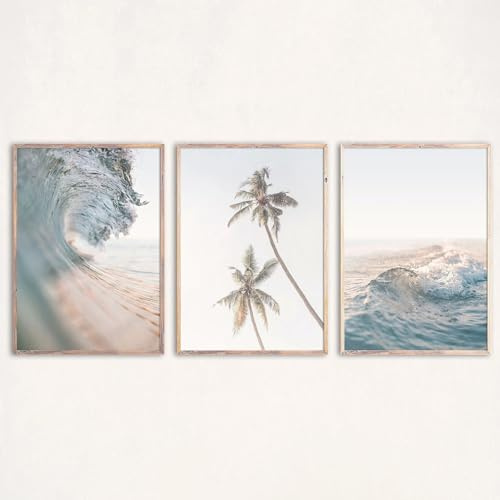Xiyocadt 3er Poster Set, Strand Natur Szenerie Modern Wandbilder Frisch Leinwand Bilder Set, Meer Wellen Wandposter Ohne Rahmen Leinwand Wohnzimmer Deko Schlafzimmer Rahmen (50x70cm,Drei)