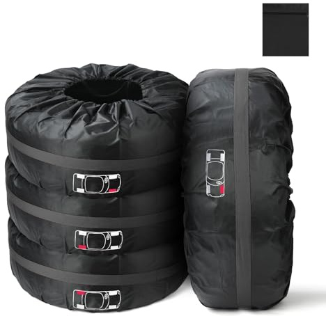 Adiwo 4 Bolsas para neumáticos, Funda de Repuesto para Llantas de Coche de 19 a 23 Pulgadas,Tyre Covers con asa para protección de Ruedas,Transporte y Almacenamiento limpios,Negro M