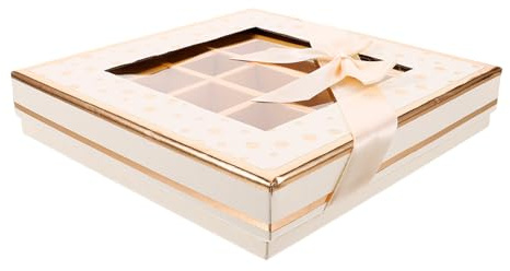 UPKOCH Schokoladen Geschenkbox 25 Fächer mit Durchsichtigem Fenster Beige Pralinenschachtel für Geburtstag Valentinstag und Party