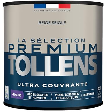 Tollens - Peinture Couleur - Murs, Boiseries & Radiateurs - La Sélection Premium - Pièces sèches et humides - Ultra couvrante - Ultra résistante - Ecolabel - Velours - BEIGE SEIGLE - 0L5 = 6m²