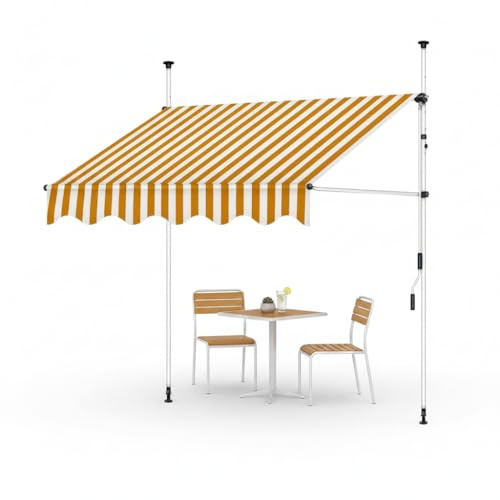 Mucola Klemmmarkise Balkonmarkise ohne Bohren LED 250x120 cm Orange Weiß | Solarmodul mit Akku, Beleuchtung, Neigungswinkel 0-180°, 360° Handkurbel, Aluminium-Gestell, Polyester mit PU-Beschichtung