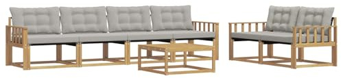 HFXHIJXQ Set divano da esterno 7 pezzi, set di mobili da giardino in legno di acacia, gruppo lounge modulare con textilene, cuscino incluso, gruppo seduta per 6 persone, mobili da terrazza per