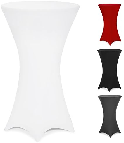 Detex Stehtischhussen 80-85cm Weiß | Stretch, Überzug, verstärkter Fußbereich, Waschbar, Party, Hochzeit, 165g/m², Faltenfrei, Bistrotisch, ÖkoTex Zertifiziert