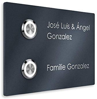 Metzler Türklingel Edelstahl Klingelplatte - 2-fach LED-Taster Beleuchtung Farbe wählbar - Gratis Beschriftung Namen Wunsch-Gravur - Anthrazit RAL 7016 - Unterputz - 120 x 80 mm