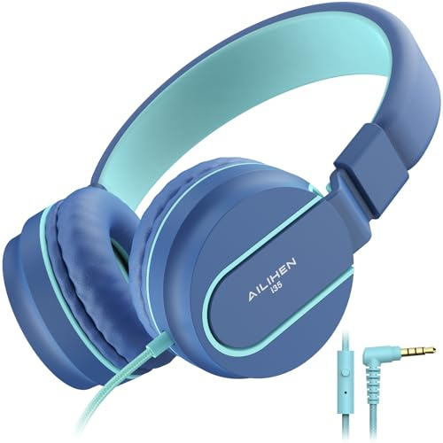 AILIHEN I35 Cuffie Per Bambini Con Microfono Volume Limitato 93 dB Bambini Ragazze Ragazzi Adolescenti Cuffie Cablate Pieghevoli Leggere Per Corsi Online Scolastici Chromebook(Blu)