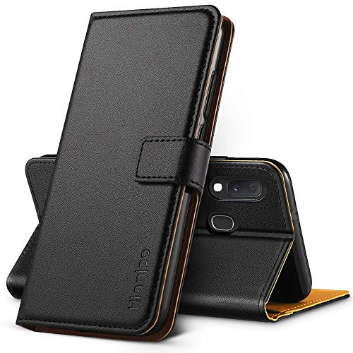 Hianjoo Funda Compatible con Samsung Galaxy A20e, Suave PU Cuero Carcasa con Flip Case Cover, Cierre Magnético, Función de Soporte, Billetera con Tapa Tarjetas, Negro