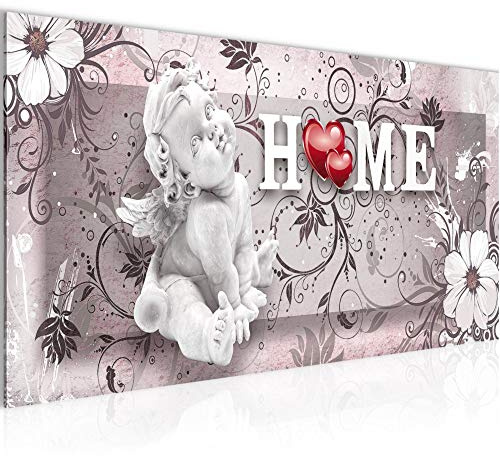 Runa Art Wandbild Engel Vintage 1 Teilig 100 x 40 cm Modern Bild auf Vlies Leinwand Mit Spruch Wohnzimmer Schlafzimmer Grau Rosa 030812b