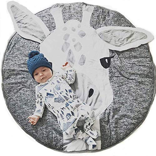 WINIAER Baby Krabbelmatten Spieldecke Bodenmatten Rund Teppich mit Niedlichen Giraffe Kinderzimmer Dekoration