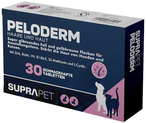 Suprapet Peloderm für Hunde und Katzen 30 Tabletten auf Basis von Biotin, Zink, Vitamin B, Methionin und Cystin für Wohlbefinden und Glanz der Haare | Ergänzungsfuttermittel