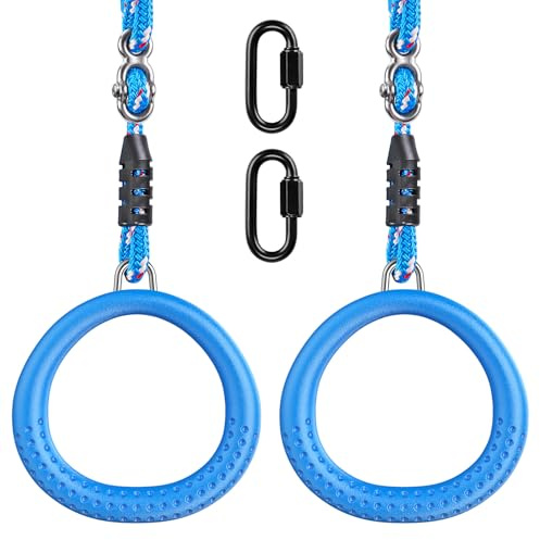 Dolibest Turnringe Schaukelringe Kletterringe Ninja Parcours Hangelgriffe | Hangelparcour Hindernisparcour,Klettergerüst Sprossenwand Klimmzug Ninja-Line Zipline Slackline,Karabiner,Rutschfest