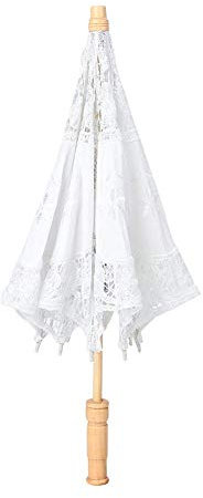 Wincal Spitzenschirm weiß, Floral Bestickter Sonnenschirm, Handgefertigt, Vintage, Dekorativ, FüR Hochzeit, Party, Neujahr, Fotografie, Regenschirm (43 X 4 X 4 Cm/16,9 X 1,6 X 1,6 Zoll (Groß)