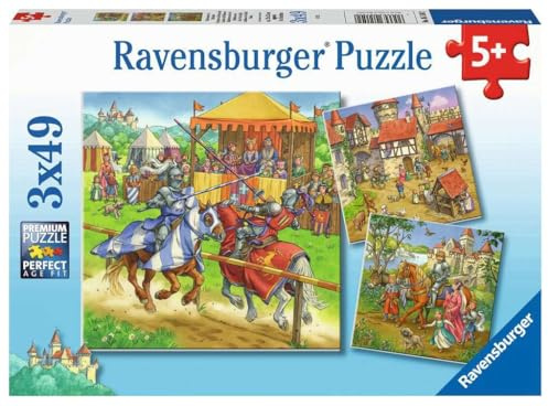 Ravensburger Puzzle Ritterturnier im Mittelalter - 3x49 Teile Puzzle ab 5 | 3x49 Teile Puzzle, Kinderpuzzle ab 5 Jahre, Ravensburger Qualität