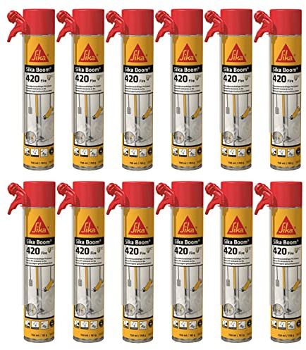 12x Sika Boom 420 Fire PU Brandschutzschaum für Innen Wand und Bodenfugen bis 180min Feuerfest 750ml Dose