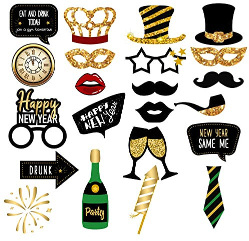 22 Stück 2022 Silvester Party Foto Booth Props,Silvester & Neujahr Fotorequisiten Fotoaccessoires für Partys,Silvester Partydekorationen Set 2022 Fotorequisiten als Dekoration zu Neujahr