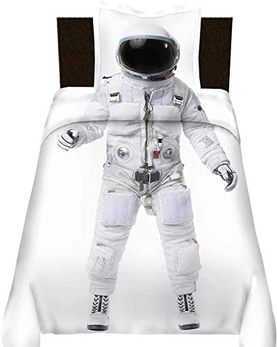 Loussiesd Astronaut Bettbezug Weltraum Bettwäsche 135x200cm Kinderbettwäsche Weltraum und Astronautenmuster Dekor Bettbezug-Set Weltraum Dekor Bettwäscheset mit Reißverschlüssen
