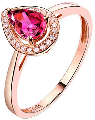 Whoiy Echter Goldschmuck 18K Rotgold Ringe Eheringe, 0.5ct Tropfen Turmalin mit 0.07ct Diamant Damen Ringe, Kleine Geschenke für Adventskalender Erwachsene, Rose Gold, Gr.62 (19.7)