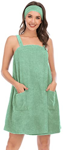 Jamron Donna Regolabile Abito Asciugamano da Bagno con Fascia per Capelli per Doccia Sauna Spa & Coperture da Spiaggia Verde XL