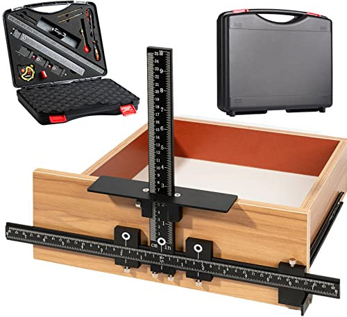 Fingwerk 14-Piece Cabinet Hardware Jig Tool Set, Aluminum Alloy Cabinet Handle Template Jig Tool of Drawer Front Knobs, Handles and Pulls, Door