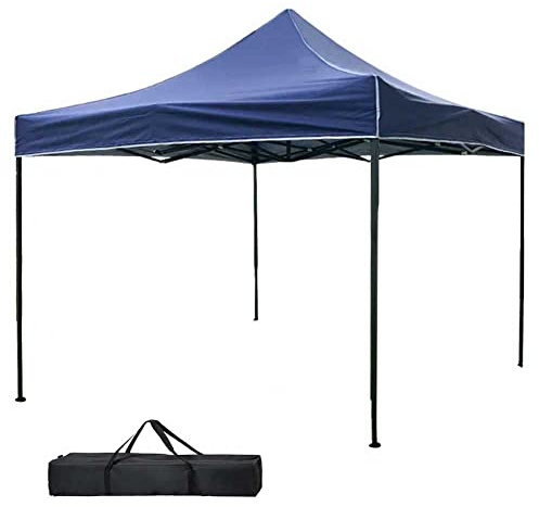 BAKAJI Gazebo 3 x 3 meter Fällbar Vattentät Tyg Polyester Metallram Stängbar Dragspel Marknad Bärbar Fair Trädgård Utomhus + Transportväska (blå, blå)