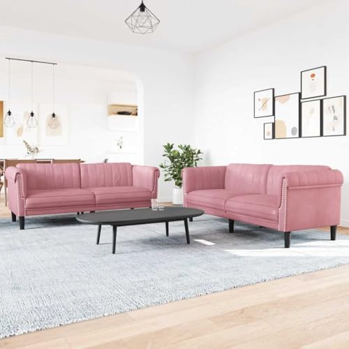 WDGJJFECNMUEHI 2-TLG. Sofagarnitur Rosa Samt, weiches Velours Sofa Set modernes Design, Bequeme Polstergarnitur für Wohnzimmer, Gästezimmer, Leseecke, Fernsehabend, Entspannung