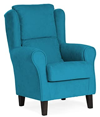 Sillonea- Sillón orejero Venecia, Acolchado con Poco Fondo. Butaca con Respaldo para Salón, Dormitorio o Sala de Espera. Sillón Individual de 104x77x74 cm en Azul/Wengué