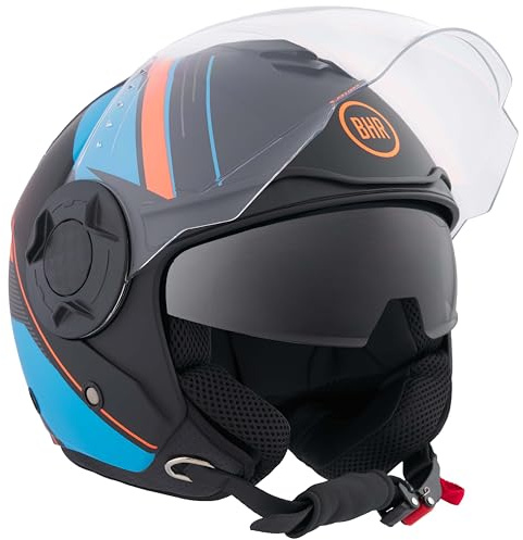BHR Casco Jet Moto, Casco Scooter 830 FLASH, Doppia Visiera | Omologato ECE 22.06, Leggero e Confortevole con Visiera Interna Parasole, Ideale per Città e Moto d'Epoca, Uomo e Donna