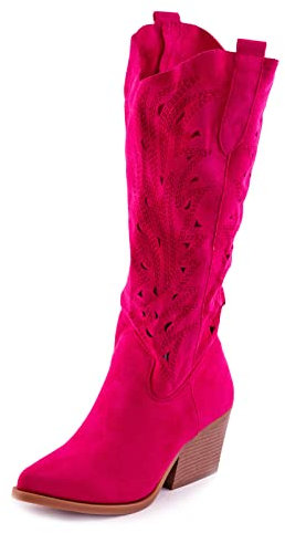 Toocool Stivali donna texani scamosciati traforati cowboy western X1126-05 [38,fuxia]