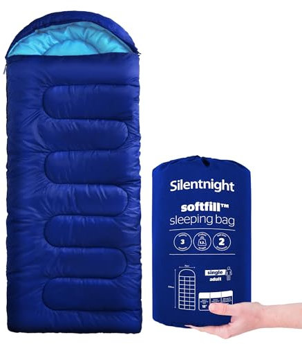 Silentnight Sleeping Bag for Adults - 3 Season Lightweight Soft Thick Cosy Warm Mummy Sleeping Bag for Spring Summer Camping Hiking Outdoor Travel for Warm and Cold Weather - Blue