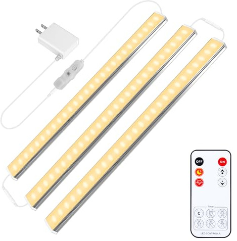 maylit Under Cabinet Lights Plug in, 3 Pcs 12 Inch Ultra Thin Under Cabinet Lighting, Super Bright Warm White Under Counter Lights for Kitchen, Dimmable Light for Cabinet, Counter, Workbench, Desk
