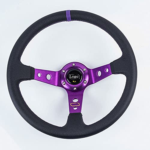 Volante Sportivo Auto,Volante A Calice Universale da 14 pollici 350mm PVC. Ruote dello sterzo di corse automobilistiche di cereale profondo del volante dello sport della deriva con la manopola del cam