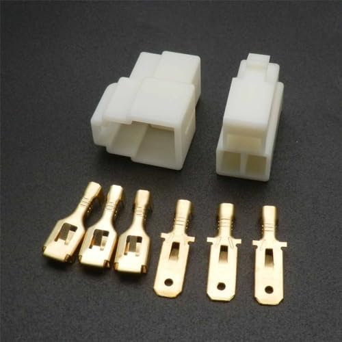 3Pcs Electrical Multi Plug Connector Terminal Block Kit - 6.3mm 6 Way Pin Socket Male&Female for Motorcycle, Bike, Car, Boats