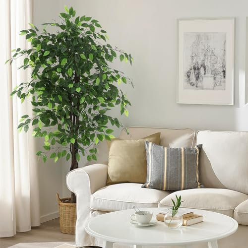 Artificial Ficus Trees, 6FT Faux Plants with Silk Leaves Fake Moss and Sturdy Nursery Pot,Fake Ficus Tree for Office Home Farmhouse for Indoor Outdoor Decor 1 Pack