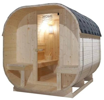 Home Deluxe - Outdoor Sauna Cube Deluxe - L - Maße: ca. 220 cm x 185 cm x 194 cm, Holz: Fichtenholz - inkl. Saunaofen und Saunazubehör I Gartensauna, Außensauna, Sauna Fass für 4 Personen