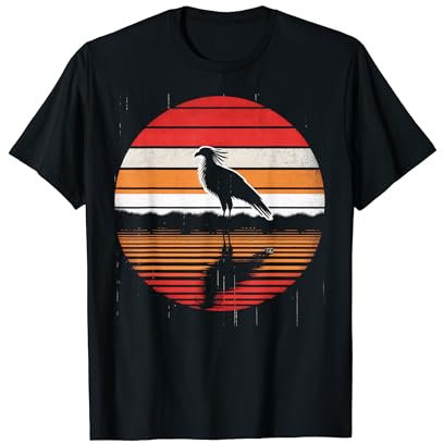 Sekretär Vogel Sonnenuntergang Retro Stil Safari Vintage 70er Jahre T-Shirt