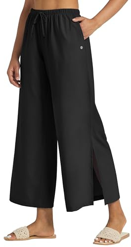Willit Pantalon à jambes larges pour femme UPF 50+ Pantalon de plage et de bain léger pour femme Pantalon de voyage à séchage rapide Protection solaire, noir, Taille M