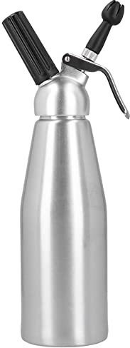 aqxreight Batidor de Nata de Aleación de Aluminio, Dispensador de Espuma, Herramienta para Postres y Pasteles con 3 Boquillas, Seguro, Antideslizante, 500ml para Uso Doméstico (Modelo de