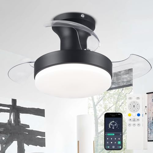 DJChen Ventilador De Techo Con Luz Aspas Retráctiles, Pequeño 52CM Ventilador Aspas Plegables Silencioso, Regulable, 6 Velocidades, Motor DC Reversible, Aspas Ocultas Para Dormitorio Salon