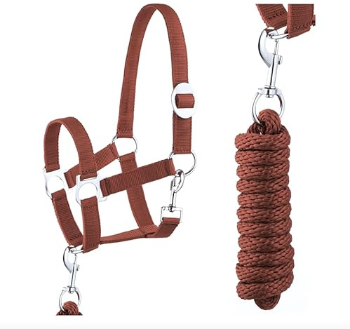 JA Horse JA4001 Essential Halfter Set Karabinerhaken, Karamell, Shetty | Verstellbares Pferdehalfter mit Führstrick & Karabinerhaken, Essential Anbindestrick für Pferd & Holzpferd