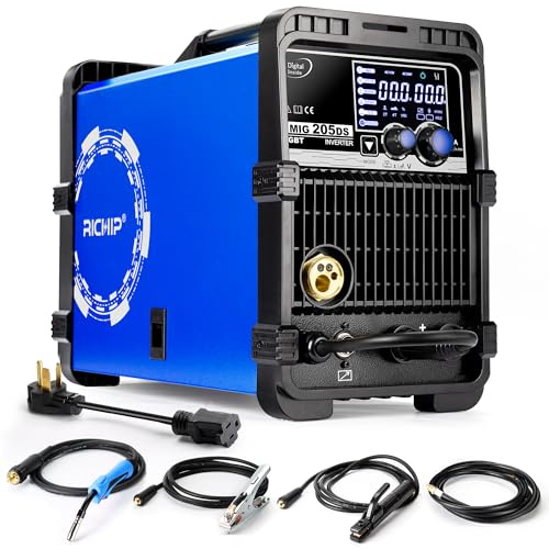 RILAND MIG-205DS PRO MIG Welder, 200Amp 110/220V Dual Voltage MIG Welding Machine, 5 in 1 Gas MIG/Flux Core MIG/Spool Gun MIG/Lift TIG/Stick Multiprocess Aluminum MIG Welder, Spool Gun Compatible