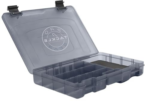 Pro Tackle Jig & Lure Box Kunstköderbox – Geteiltes Design, Geschlitzter EVA-Schaum, Flexible Unterteilung, Transparenter Deckel, Sichere Verschlüsse – Vielseitige Aufbewahrung für Köder und Angelzube