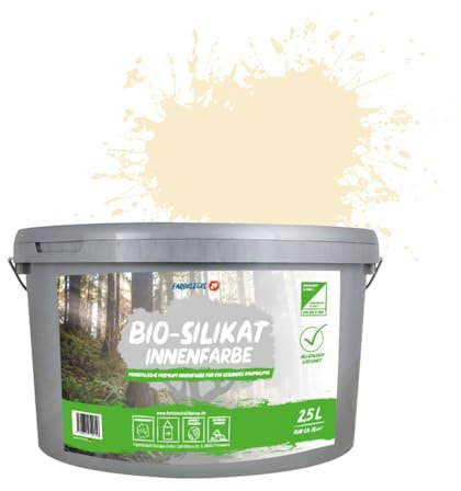 Farbklecks24 Bio-Silikat Innenfarbe Color 2,5L Pastell Beige, Wandfarbe, Silikatfarbe innen, für Allergiker empfohlen