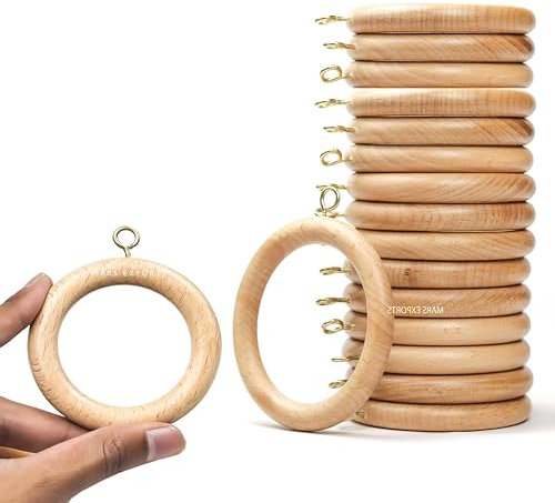Premium Wooden Curtain Rings for Door and Window Decoration, 24 Pieces | Wood Drapery Rod Rings | Inner Dia 1.75 Inch and Outer Dia 2.5 Inch (Beech Wood)