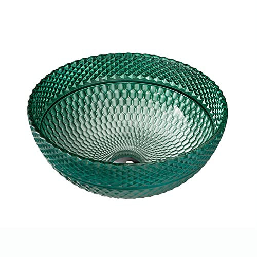 Glas-Aufsatzwaschbecken, rund, Badezimmer-Aufsatzwaschbecken, grün, künstlerisches Aufsatzwaschbecken, Waschtisch-Aufsatzwaschbecken mit Pop-Up-Ablauf, Montagering (Waschbecken mit schwarzem Wasserhah