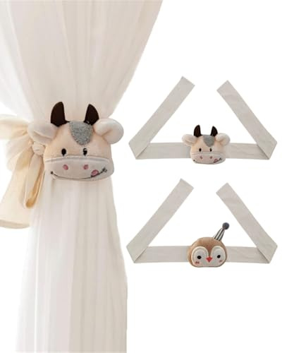 HZAOPZE 1 Paires de Pinces à Rideaux, Pinces à Rideaux en Forme de vache et pingouin, Crochets à Rideaux en Forme de vache et pingouin pour la décoration des Chambres d'enfants (vache et pingouin)
