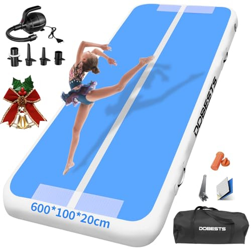 DOBESTS Air Matte Track, Aufblasbare Turnmatte, Gymnastikmatte mit Pumpe | 10/15/20cm Hoch 2/3/4/5/6m Länge 1/2m Breit mit Luftpumpe&Tragetasche, Tumbling Matte für Gymnastik, Zuhause, Outdoor, Yoga