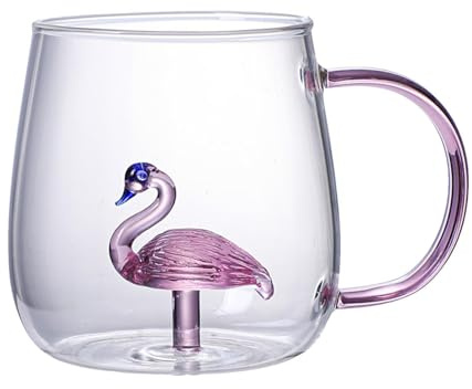 Taza de vidrio de animales, taza de café transparente de animales, vasos de vidrio de dibujos animados con asa, bonita taza de vidrio con interior de animales, vasos resistentes al calor para el