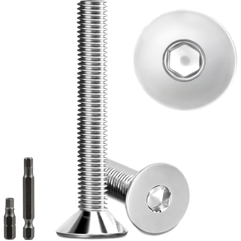 10 viti a testa svasata in acciaio inox M8 x 60 mm, viti in acciaio inox DIN 7991/ISO 10642, a testa svasata con 2 viti a testa svasata (argento)