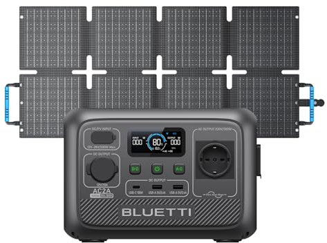 BLUETTI AC2A Tragbare Powerstation mit 60W Solarpanel, 204Wh LFP Batterie mit 2 300W (600W Power Lifting) AC Ausgängen, 0-80% in 40 Min, Solar Generator für Camping (Solarpanel wird separat versandt)