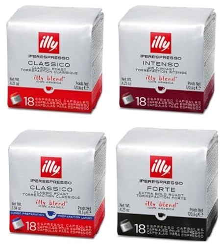 ILLY Coffee Mix - Espresso Coffee Capsules - Classico, Intenso, Forte and Lungo - 72 Capsules